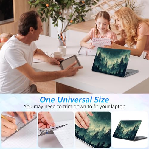 Universal Laptop Skin Sticker Decal with 2 Wrist Pad Skins, Waterproof Scratch Vinyl Cover for 11–15.6 Inch MacBook, HP, Dell, Lenovo, Cutable & Reusable,Misty Teal Pine Forest - color: Misty Teal Pine Forest
