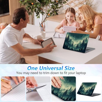Universal Laptop Skin Sticker Decal with 2 Wrist Pad Skins, Waterproof Scratch Vinyl Cover for 11–15.6 Inch MacBook, HP, Dell, Lenovo, Cutable & Reusable,Misty Teal Pine Forest - color: Misty Teal Pine Forest