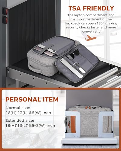 Vancropak Carry On Backpack for Airplanes, Flight Approved Travel Backpack | 3 Packing Cubes, Expandable 40L Luggage Suitcase Fits 17.3" Laptop, Shoe Compartment, Lockable Carry On Bag, mochila de viaje - color: Grey