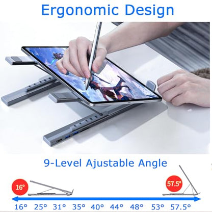 Laptop iPad USB C Docking Station Stand,Aluminum Tablet Holder, 8 in 1 USB C Hub with 4K HDMI, PD 100W, 2 USB 3.0, SD/TF Reader, for MacBook/iPad/Dell/HP/Surface/Lenovo, Plug and Play
