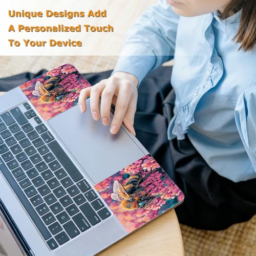Universal Laptop Skin Sticker with 2 Wrist Pad Decals, 3-Piece Removable Vinyl Laptop Cover, Bee Pink Flower Waterproof Anti-Scratch, Easy-Trim Fit for 13.3" 14" 15.6" Laptops - color: Bee Pink Flowers