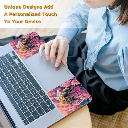 Universal Laptop Skin Sticker with 2 Wrist Pad Decals, 3-Piece Removable Vinyl Laptop Cover, Bee Pink Flower Waterproof Anti-Scratch, Easy-Trim Fit for 13.3" 14" 15.6" Laptops - color: Bee Pink Flowers