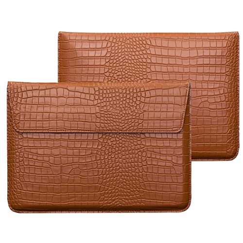 Laptop Sleeve with Stand, Crocodile Grain PU Leather Flap Bags for 2023-2026 MacBook Air 15 inch A3448 A3241 M5 M4 M3 M2 Pro 16 M1 A2485 2019-2026 Notebook Bag Pro Retina 15 2012-2019, Brown - color: Brown