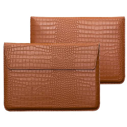 Laptop Sleeve with Stand, Crocodile Grain PU Leather Flap Bags for 2023-2026 MacBook Air 15 inch A3448 A3241 M5 M4 M3 M2 Pro 16 M1 A2485 2019-2026 Notebook Bag Pro Retina 15 2012-2019, Brown - color: Brown