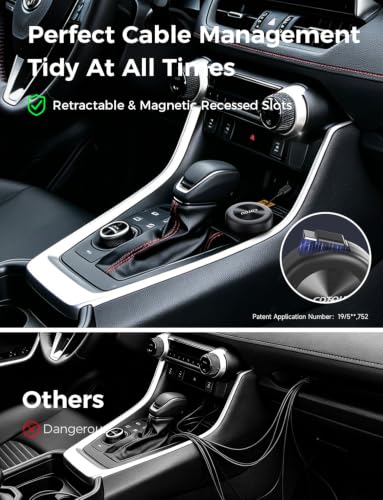 Retractable USB C Car Charging Cable for Toyota RAV4/Camry/Corolla, 360° Rotating Base, Supports USB C & USB A Ports, Compatible with iPhone 15/16/17 & Samsung Galaxy, Car Interior Accessories