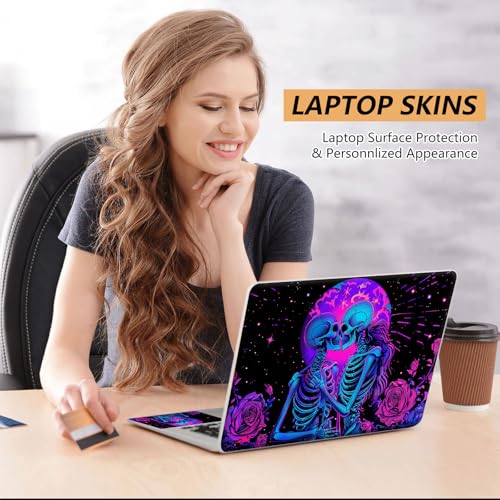 Laptop Skin Sticker for 12.1”-15.6“ Laptops (Fits 13”, 13.3”, 14”, 15”, 15.4”) | Protective Universal Reusable Vinyl Art Decal Cover | Waterproof & Scratch-Resistant-Skeletons in Love Purple - color: Skeletons in Love Purple