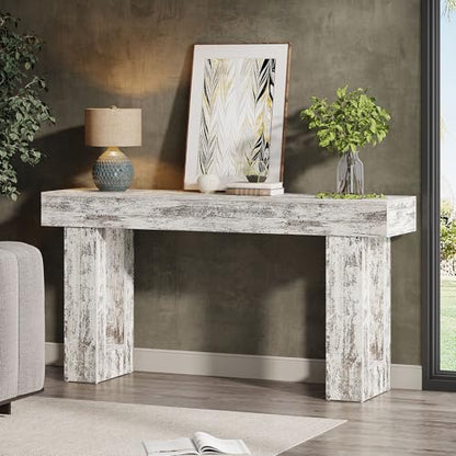 Tribesigns 63-Inch Long Console Table, Wooden Rectangular Sofa Table Behind The Couch, Farmhouse Entryway Table for Entrance, Hallway, Living Room (Distressed White) - color: Distressed White (63")