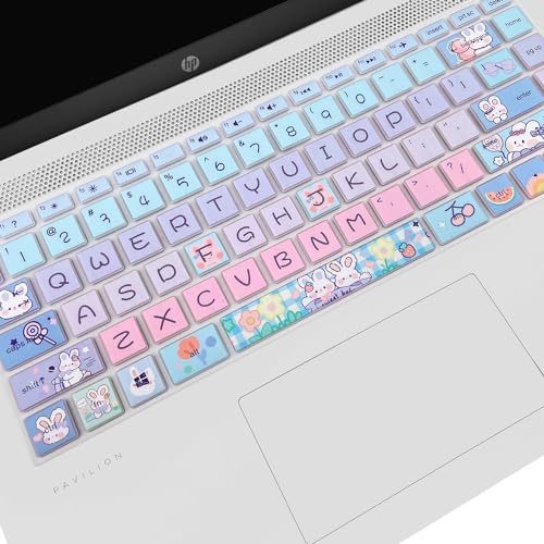 Keyboard Cover for HP 14" Laptop/HP Pavilion x360 14M-BA/CD 14M-DH 14-BF 14-cm 14-CF 14-DF 14-dk 14-DS 14-dq 14-FQ Series, 14-dq0020nr/dq0030nr, 14-fq1025nr/fq0033dx (Cute Bunny) - color: Cute Bunny