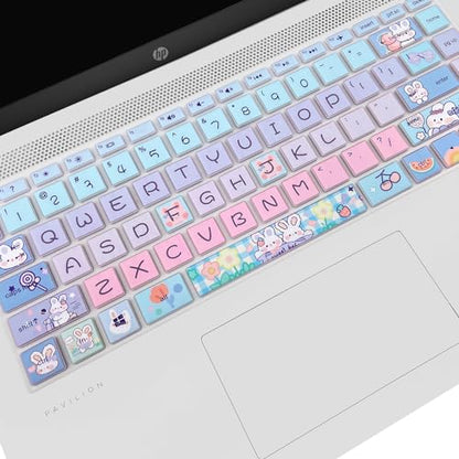Keyboard Cover for HP 14" Laptop/HP Pavilion x360 14M-BA/CD 14M-DH 14-BF 14-cm 14-CF 14-DF 14-dk 14-DS 14-dq 14-FQ Series, 14-dq0020nr/dq0030nr, 14-fq1025nr/fq0033dx (Cute Bunny) - color: Cute Bunny