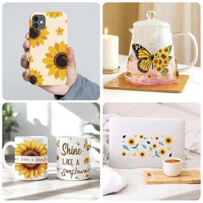 UV DTF Cup Wraps Transfer Stickers Christian Sunflowers and Butterflies, 10 Sheets Waterproof Custom Vinyl Transfer Sticker 16oz Coffee Glass Cup Tumbler Bottle Mug Decals for Men Women | Waterproof UV DTF Stickers, Custom Vinyl Decals for 16oz Coffee Cup