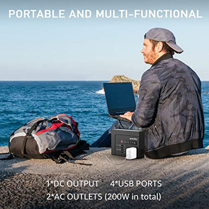 powkey 200W Portable Power Bank with AC Outlet 120V, 146Wh Power Station | Rechargeable Backup Lithium Battery Powered, Pure Sine Wave AC Outlet for Outdoor RV Trip Travel Home Office Emergency - color: Black