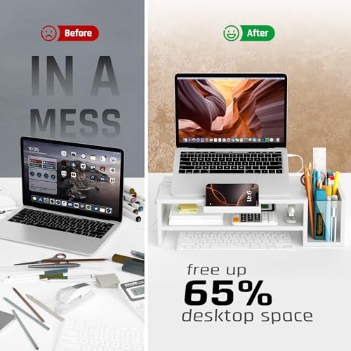 AFOOYO Adjustable Wood Laptop Stand, Ergonomic Height & Angle Computer Riser with Pen Holder – Compatible with MacBook Air/Pro, Dell, HP, Lenovo & 10-17.3" Notebooks – White - color: White, size: With Pen Holder