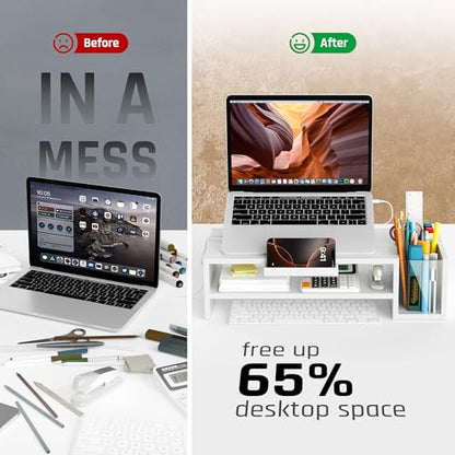 AFOOYO Adjustable Wood Laptop Stand, Ergonomic Height & Angle Computer Riser with Pen Holder – Compatible with MacBook Air/Pro, Dell, HP, Lenovo & 10-17.3" Notebooks – White - color: White, size: With Pen Holder