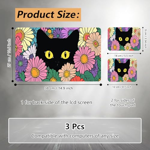 Laptop Skin Sticker for 12.1”-15.6“ Laptops (Fits 13”, 13.3”, 14”, 15”, 15.4”) | Protective Universal Reusable Vinyl Art Decal Cover | Waterproof & Scratch-Resistant-Black Cat in the Flowers - color: Black Cat in the Flowers