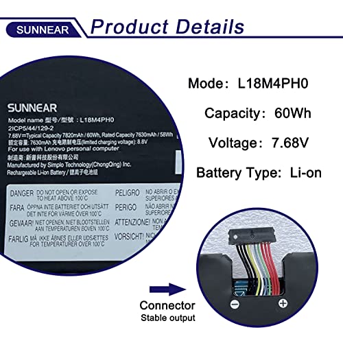 L18M4PH0 L18C4PH0 7.68V 60Wh Laptop Battery Replacement for Lenovo Ideapad Yoga C940-14IIL Series Notebook 5B10T11585 5B10W67374 5B10T11586 5B10W67180 - size: 12.64*2.76*1.50 inches L18M4PH0