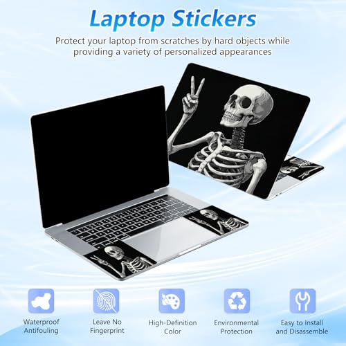 Universal Laptop Skin Sticker Decal with 2 Wrist Pad Skins, Waterproof Scratch Vinyl Cover for 11–15.6 Inch MacBook, HP, Dell, Lenovo, Cutable & Reusable,Funny Peace Sign Skeleton - color: Funny Peace Sign Skeleton