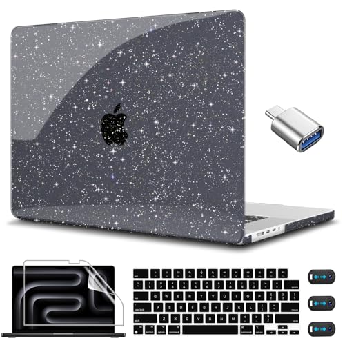 CISSOOK Sparkly Glitter Star Case for MacBook Pro 14 Inch M1 M2 M3 M4 M5, Ultra Thin Hard Shell Case Keyboard Cover Screen Protector for MacBook Pro 14 2021 2022 2023 2024 2025 2026, Glitter Black - color: Pro14inch-Sparkly Black Glitter