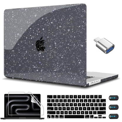 CISSOOK Sparkly Glitter Star Case for MacBook Pro 14 Inch M1 M2 M3 M4 M5, Ultra Thin Hard Shell Case Keyboard Cover Screen Protector for MacBook Pro 14 2021 2022 2023 2024 2025 2026, Glitter Black - color: Pro14inch-Sparkly Black Glitter