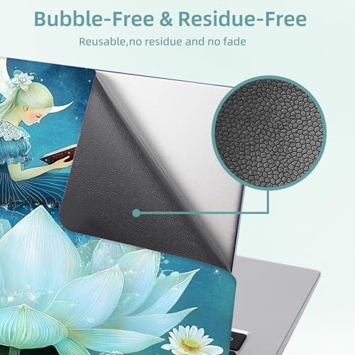 Universal Laptop Skin Decal, 3-Piece Vinyl Protector for 12 13 14 15.6" Notebook, Waterproof Anti-Scratch, Easy Trim & Bubble-Free Finish, Girl in Blue Dress Sitting on the Flower - color: Girl in Blue Dress Sitting on the Flower