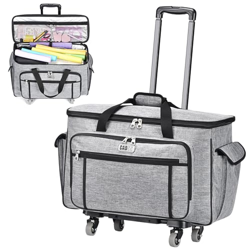 CAB55 Rolling Carrying Case for Cricut Maker 3/Maker 4/Maker/Explore 4/Explore 3/Explore Air 2, Double-Layer Storage Bag with 4 Wheels & Mat Pocket for Cricut Cutting Machine, Accessories & Tools