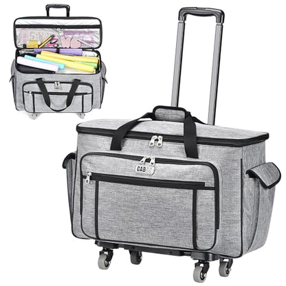 CAB55 Rolling Carrying Case for Cricut Maker 3/Maker 4/Maker/Explore 4/Explore 3/Explore Air 2, Double-Layer Storage Bag with 4 Wheels & Mat Pocket for Cricut Cutting Machine, Accessories & Tools