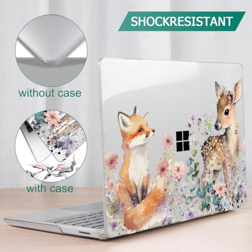 Mektron Surface Laptop Go 12.4 inch Case Compatible with Go 3/2/1 Microsoft Surface Laptop 12.4" Cover 2023-2020 Releases Model 1943/2013 Plastic Hard Shell Case with Screen Protector, Fox and Deer - color: Fox and Deer