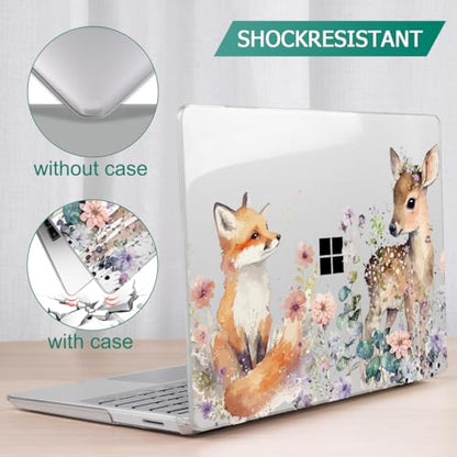 Mektron Surface Laptop Go 12.4 inch Case Compatible with Go 3/2/1 Microsoft Surface Laptop 12.4" Cover 2023-2020 Releases Model 1943/2013 Plastic Hard Shell Case with Screen Protector, Fox and Deer - color: Fox and Deer