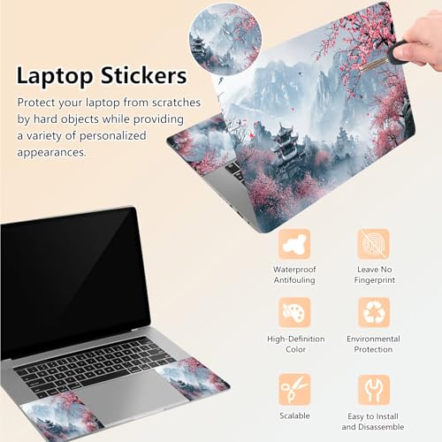 Laptop Skin Sticker Decal 15.6 Inch,12 13 13.3 14 15 15.6 in Laptop Netbook Skins for Notebook,Art Decal Removable Waterproof Scratch Resistant,Universal Vinyl Cover,Peach Blossom Landscape - color: Peach Blossom Landscape