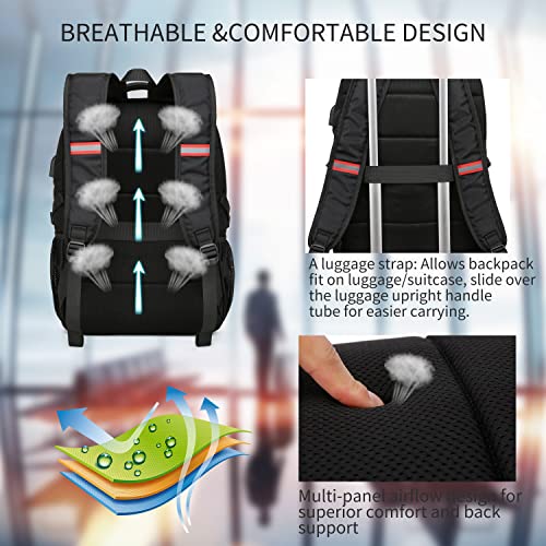 17.3 inch Laptop Backpack,Large Backpack Computer Bookbag Rucksack with USB Charging Port,Water Resistant Sturdy Backpack for Business College School Travel,Men Women Casual Daypack,Black - color: Black