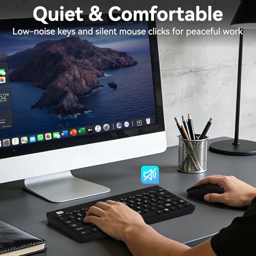 MangoEra Compact Wireless Keyboard & Mouse Combo, Quiet Office Set | Mini Cordless Computer Keyboard and Mouse Set with Quiet Silent Click. Small Travel USB Desktop Combo for PC and Mac