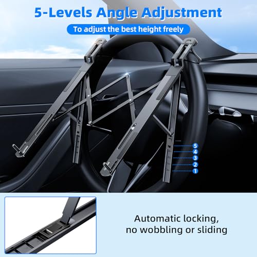 Adjustable Steering Wheel Laptop Mount, Foldable Car Laptop Desk-Gray | Metal Car Laptop Holder Sturdy, 5-Gear Adjustable Angle, Foldable Compact Space-Saving, In-Vehicle Reading Working - size: Laptop Stand-Gray
