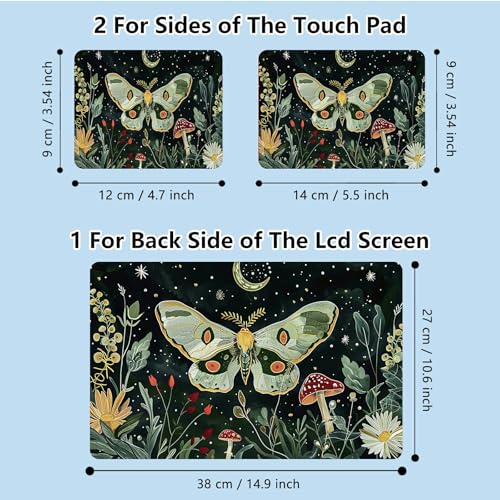 Universal Laptop Skin Sticker with 2 Wrist Pad Skins, Waterproof Scratch Resistant Vinyl Laptop Cover Decal, Cut to Fit for 11–15.6 Inch MacBook HP Dell Lenovo, Moth Butterfly Moon - color: Moth Butterfly Moon