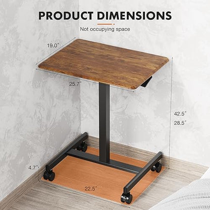 Sweetcrispy Mobile Rolling Desk, Small Standing Desk with Wheels | Adjustable Height Sit Stand Table, Portable Computer Workstations for Home Office, Brown - color: Brown