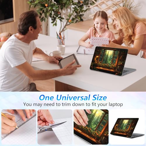 Universal Laptop Skin Sticker Decal with 2 Wrist Pad Skins, Waterproof Scratch Vinyl Cover for 11–15.6 Inch MacBook, HP, Dell, Lenovo, Cutable & Reusable,Cozy Forest Window - color: Cozy Forest Window