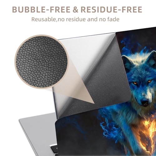 Universal Laptop Skin Sticker for 12/13/14/15.6 Inch Laptops, Reusable Vinyl Laptop Decal Cover, Waterproof Scratch Resistant Notebook Skin with 2 Wrist Pads,Blue Fire Wolf - color: Blue Fire Wolf