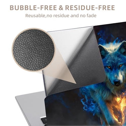 Universal Laptop Skin Sticker for 12/13/14/15.6 Inch Laptops, Reusable Vinyl Laptop Decal Cover, Waterproof Scratch Resistant Notebook Skin with 2 Wrist Pads,Blue Fire Wolf - color: Blue Fire Wolf