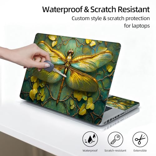Universal Laptop Skin Sticker Decal, 12"-15.6" Aesthetic Vinyl Wrap, Golden Dragonfly Waterproof Notebook Cover Art Protector for MacBook HP Dell Lenovo, Fits 13" 14" 15" 15.6" - color: Golden Dragonfly