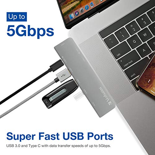Verbatim USB C Hub for MacBook Pro - USB-C Hub with 100W Thunderbolt PD, USB 3.0 Ports, SD Card Readers, HDMI, Compact, Portable - color: 7 in 2 Hub