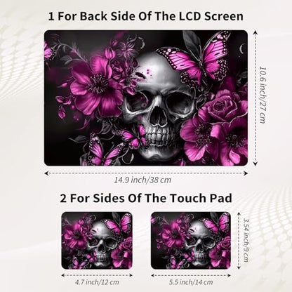 15.6 Inch Laptop Skin Sticker, Reusable Vinyl Cover Protector with 2 Wrist Pad Skins, Removable Waterproof Scratch-Resistant for 12-15.6 Inch Laptop Notebook,Skull Flowers Purple Butterflies - color: Skull Flowers Purple Butterflies