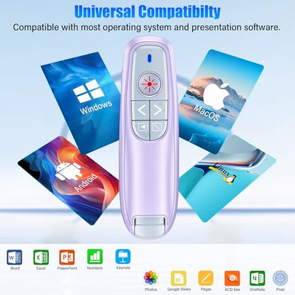 Presentation Clicker Wireless Presenter Remote Clicker, USB C PowerPoint Clicker for Presentation with Pointer, RF 2.4GHz Computer Pointer Clicker Slide Advancer for Mac-Purple - color: Purple