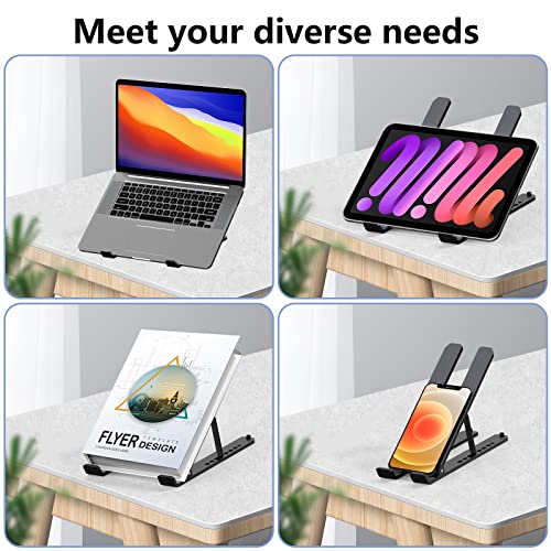 Tonmom Laptop Stand for Desk, Adjustable Laptop Riser, Black | ABS+Silicone Foldable Portable Notebook Holder, Ventilated Cooling Notebook Mount Computer Stand for 10-15.6” Laptops,Tablets - color: Black