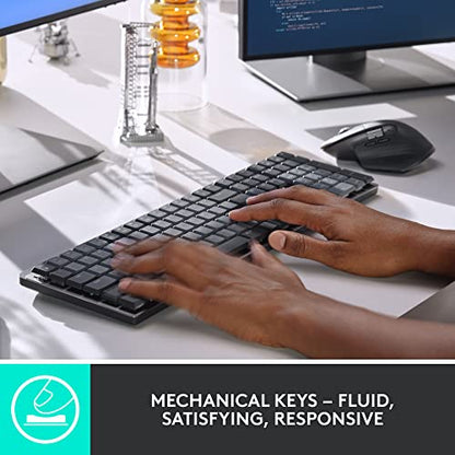 Logitech MX Mechanical Wireless Illuminated Performance Keyboard, Clicky Switches, Backlit Keys, Bluetooth, USB-C, macOS, Windows, Linux, iOS, Android, Metal | Low-Profile Keys, Smart Backlight, Bluetooth and Logi Bolt, USB-C Charging, Up to 15 Days - siz