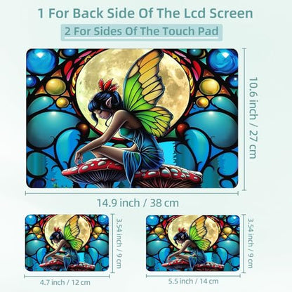 Universal Laptop Skin Decal, 3-Piece Vinyl Protector for 12 13 14 15.6" Notebook, Waterproof Anti-Scratch, Easy Trim & Bubble-Free Finish, Fairy Sitting on a Mushrooms - color: Fairy Sitting on a Mushrooms