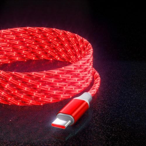 IHAO USB A to C Charger Cable PD Fast Charge and High Speed Sync Visible Starry LED Current Flowing Compatible with All USBC Device-Starry Red A to C 39Inches - color: Starry Red A to C