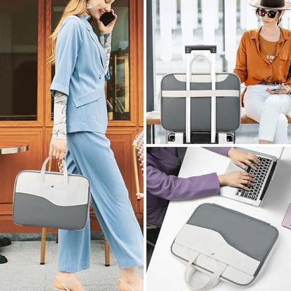 DTTO 14 Inch Laptop Sleeve Case, TSA Waterproof PU Leather Computer Carrying Case Shockproof Protective Laptop Bag with Handle for 13-14" MacBook HP Dell Lenovo ASUS Acer Chromebook, Gray White - color: Gray White, size: 14 Inch