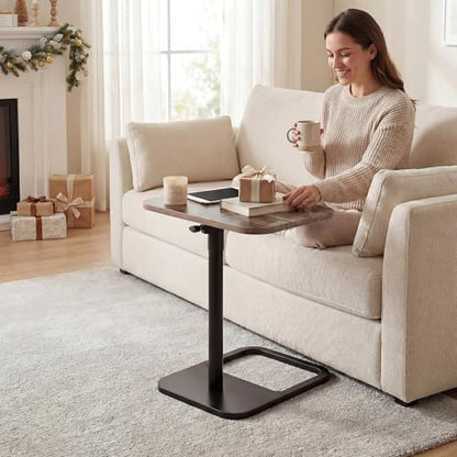 YUHFERA Couch Table, 360° Swivel Adjustable TV Tray for Small Spaces, Gray | Height-adjustable sofa side table slides under seating for eating, reading, laptop work, and everyday essentials - color: Grey