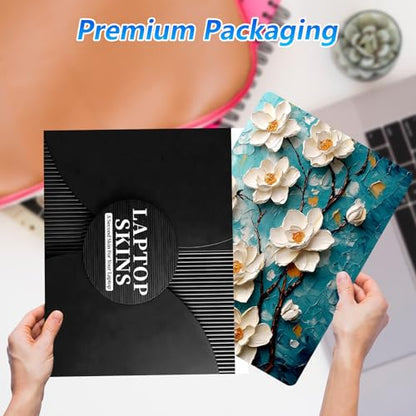 Universal Laptop Skin Sticker Decal with 2 Wrist Pad Skins, Waterproof Scratch Vinyl Cover for 11–15.6 Inch MacBook, HP, Dell, Lenovo, Cutable & Reusable,3D Textured Magnolia Art - color: 3D Textured Magnolia Art