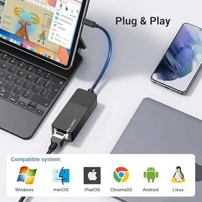 USB C to Ethernet Adapter, 1000Mbps Gigabit RJ45 LAN Network Adapter | Compatible with iPhone 15/16/17, iPad USB-C, MacBook/Pro/Air, Laptop, Windows 11/10/8/7, Mac OS, Plug and Play - size: USB C to Ethernet Adapter