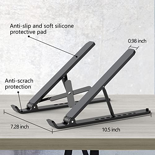 Tonmom Laptop Stand for Desk, Adjustable Laptop Riser, Black | ABS+Silicone Foldable Portable Notebook Holder, Ventilated Cooling Notebook Mount Computer Stand for 10-15.6” Laptops,Tablets - color: Black