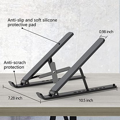 Tonmom Laptop Stand for Desk, Adjustable Laptop Riser, Black | ABS+Silicone Foldable Portable Notebook Holder, Ventilated Cooling Notebook Mount Computer Stand for 10-15.6” Laptops,Tablets - color: Black